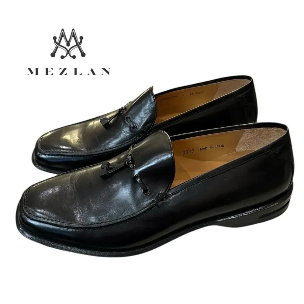 New Mezlan Poretta Men's Black Leather Slip-on Tassel Loafers Dress Shoes 9 9M